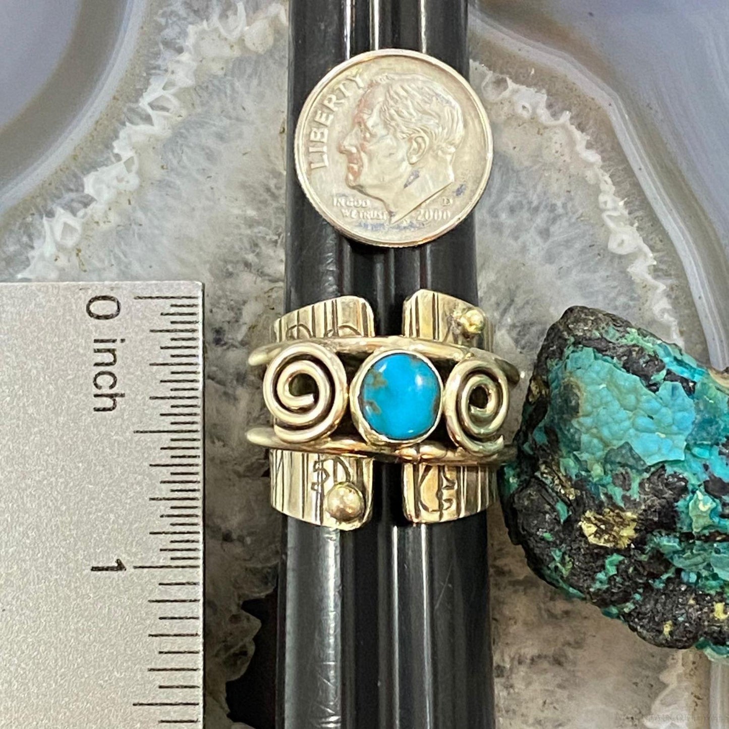 Alex Sanchez Sterling Silver Turquoise Petroglyph Band Ring Size 8.5 For Women #1