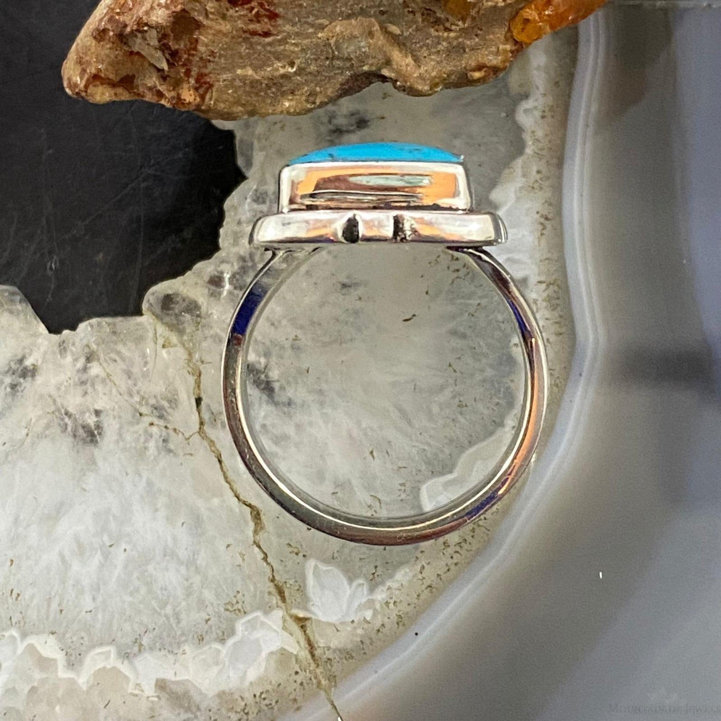 Native American Sterling Silver Rectangle Blue Ridge Turquoise Mini Bar Ring Size 6.5 For Women #2