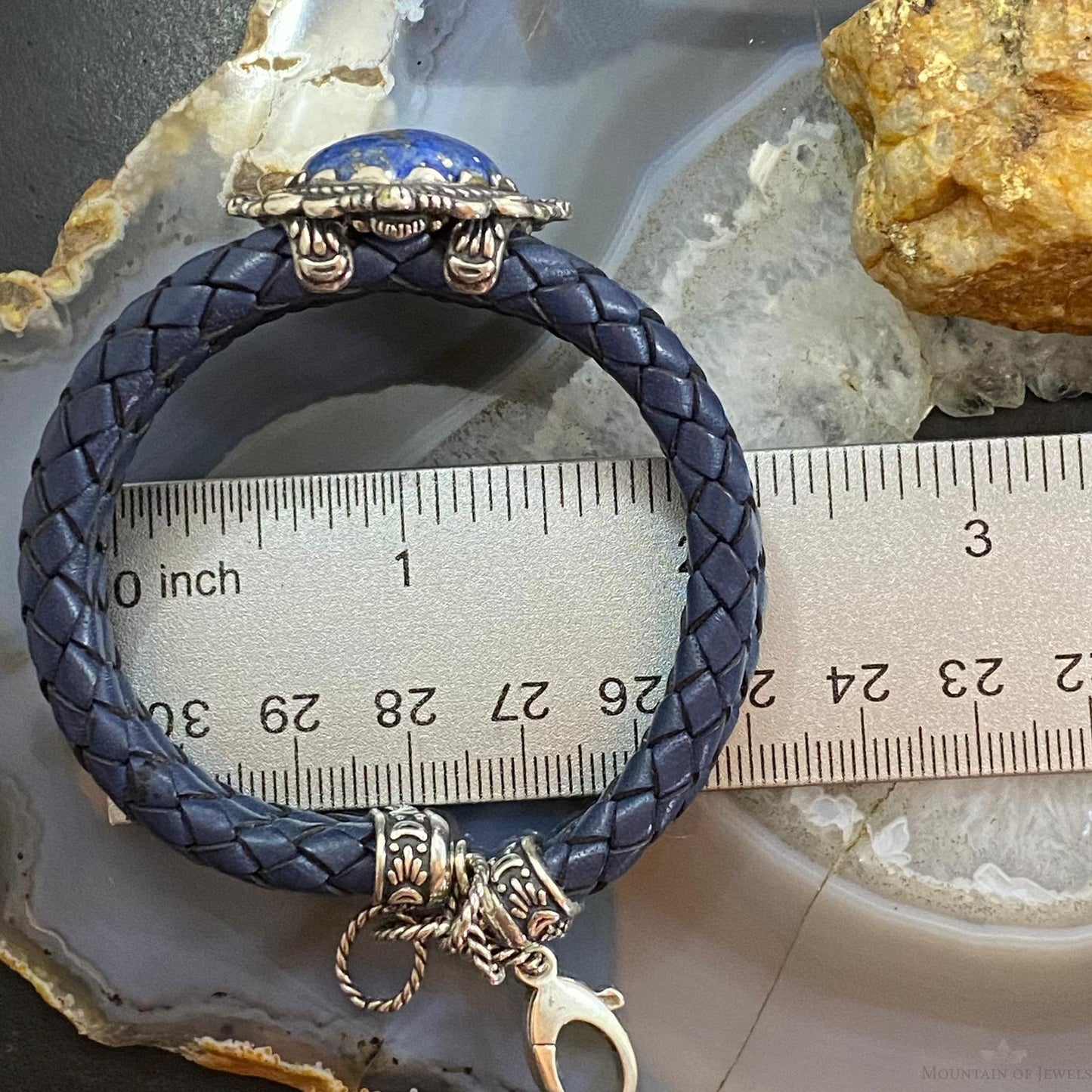Carolyn Pollack Sterling Silver Denim Lapis Navy Braided Leather Bracelet For Women