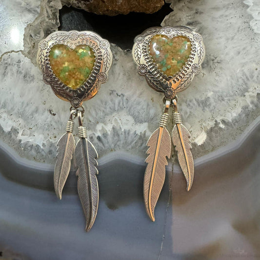 Carolyn Pollack Sterling Silver Heart Shape Chip Gemstones w/Feathers Dangle Earrings For Women