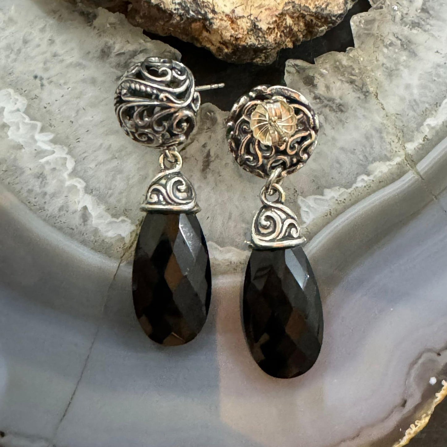 Carolyn Pollack Sterling Silver Faceted Onyx Teardrop Dangle Post Earrings For Women