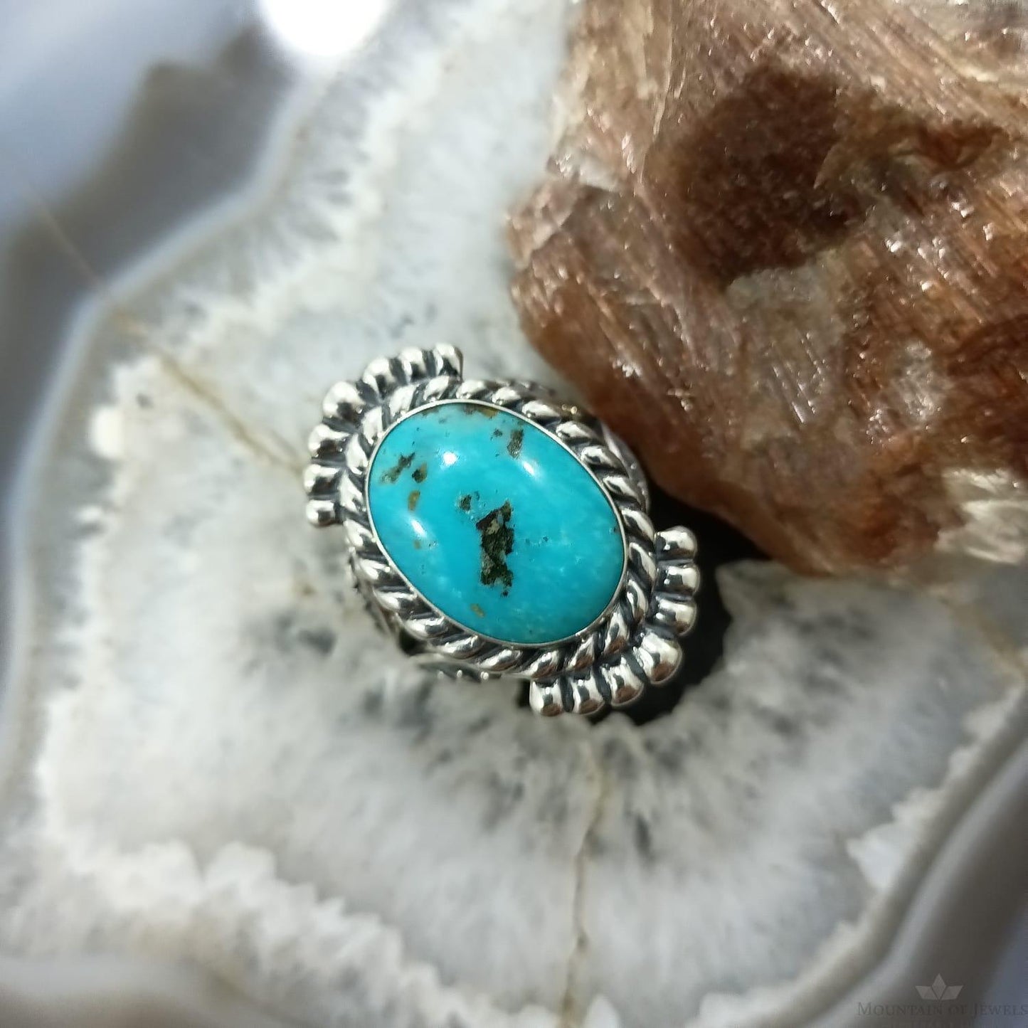 Carolyn Pollack Sterling Silver Oval Turquoise Decorated Ring Size 9.5 For Women