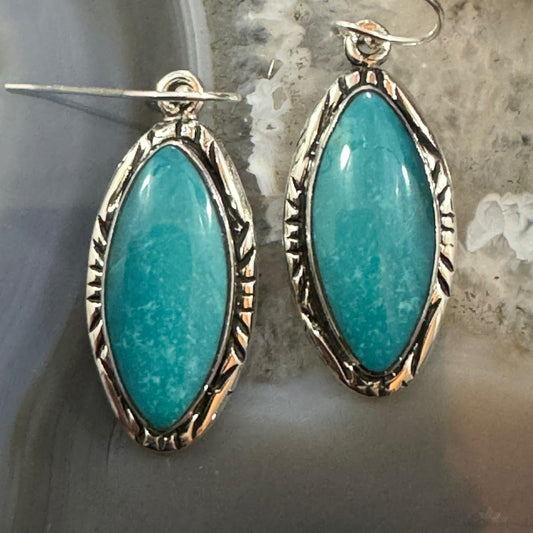 Native American Sterling Silver Marquise Turquoise Dangle Earrings For Women