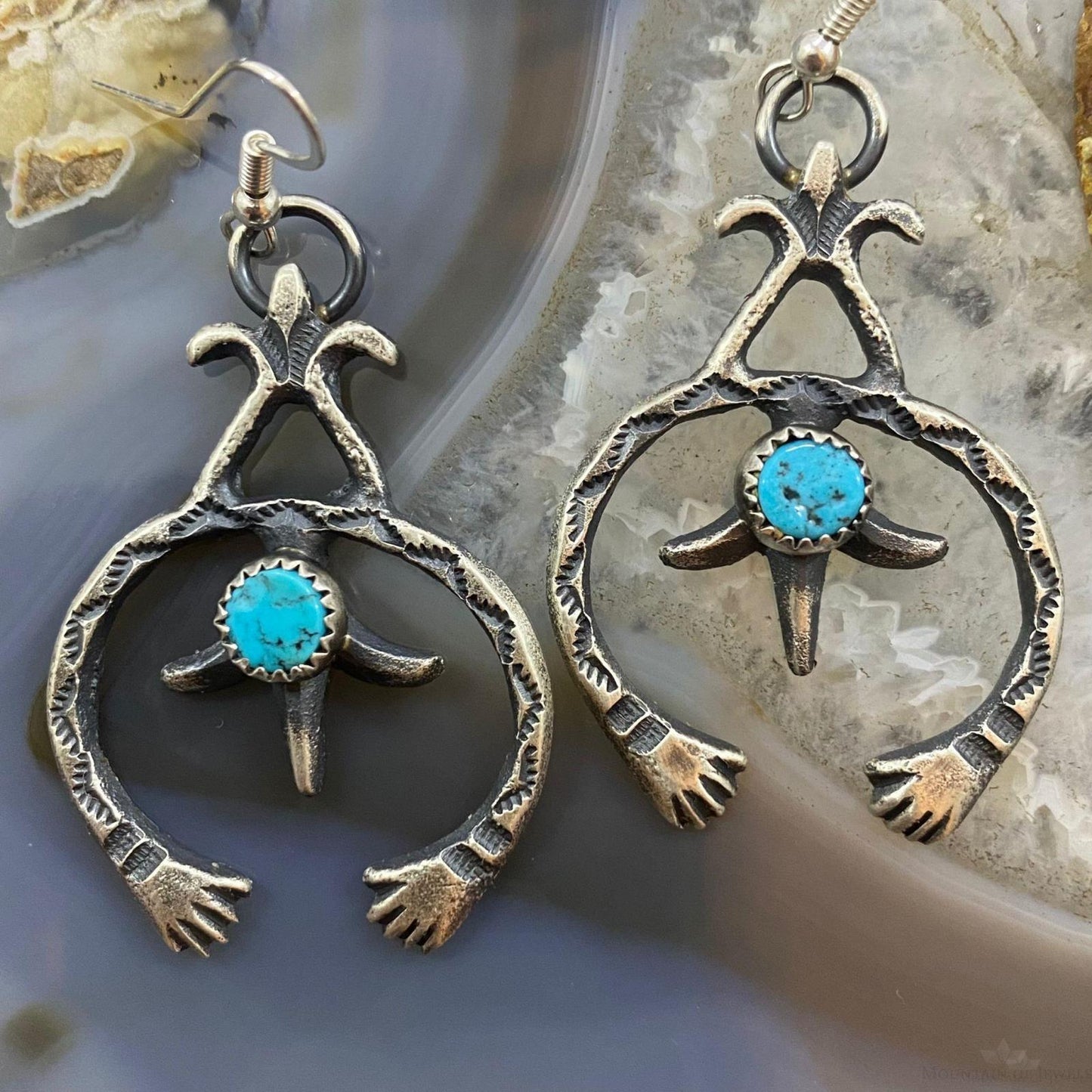 Kevin Billah Native American Sterling Silver Sandcast Turquoise Naja Dangle Earrings For Women #7