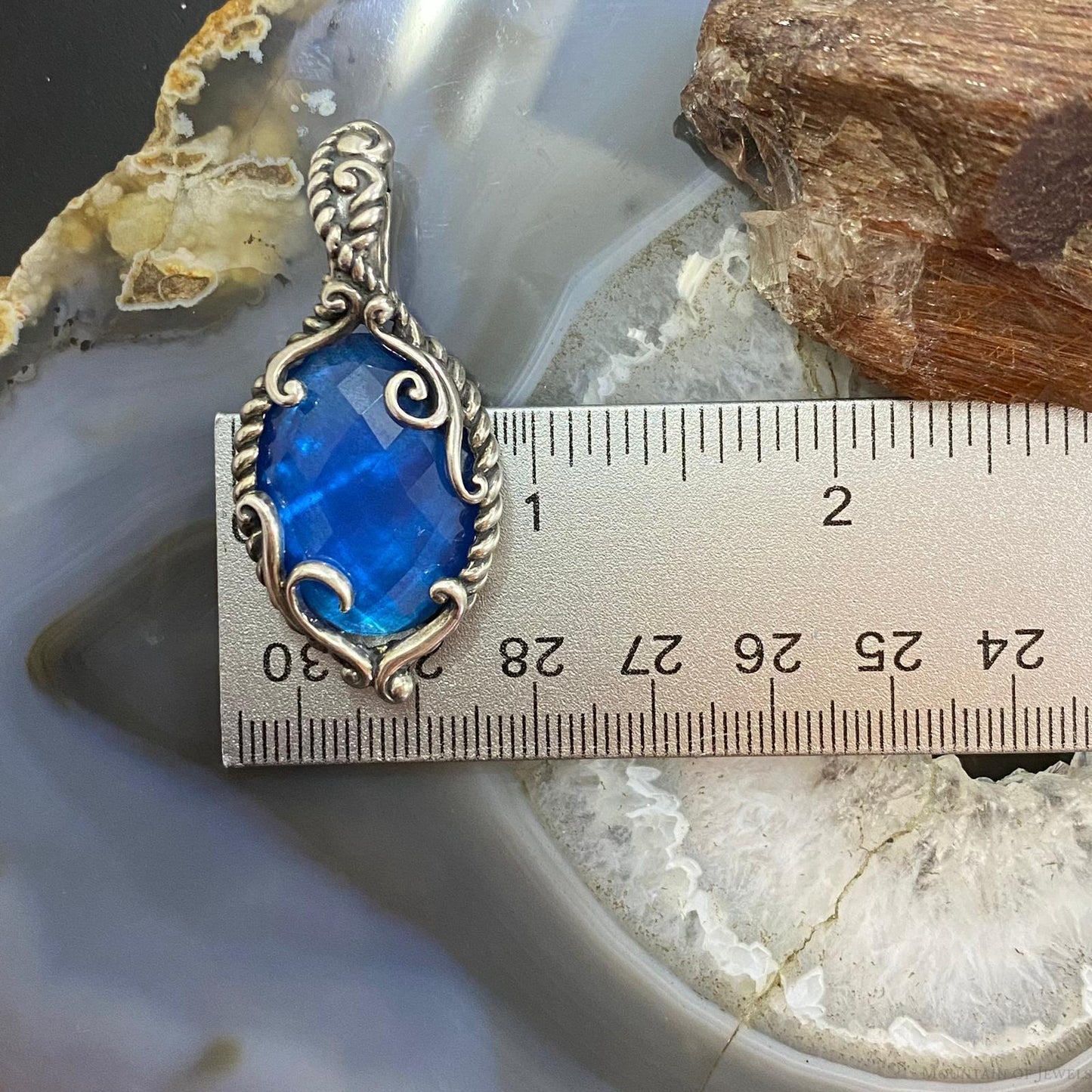 Carolyn Pollack Sterling Silver Oval  Mother of Pearl Faceted Blue QuartzDoublet Enhancer Pendant For Women Doublet Enhancer Pendant For Women