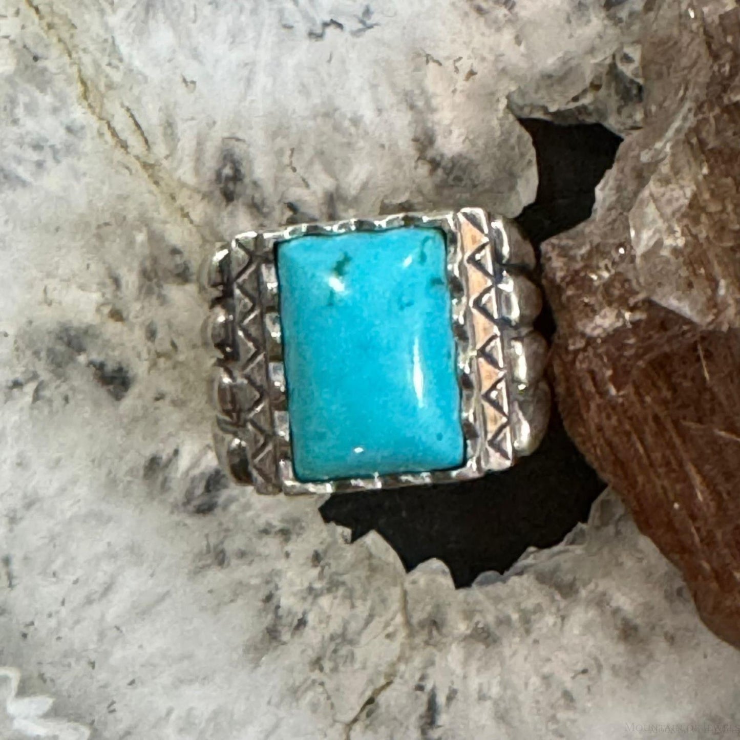 Carolyn Pollack Sterling Silver Rectangle Turquoise Decorated Ring For Women