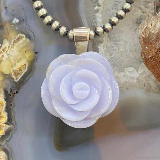 Carolyn Pollack Southwestern Style Sterling Silver Carved Lavender Jade Rose Pendant