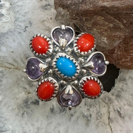 Carolyn Pollack Sterling Silver Multi Gemstone Flower Ring Size 8.75 For Women