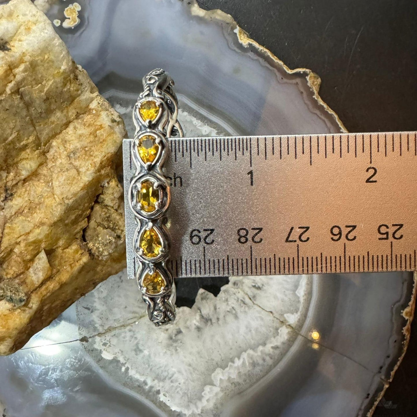 Carolyn Pollack Sterling Silver 5 Faceted Citrine Decorated Bracelet For Women