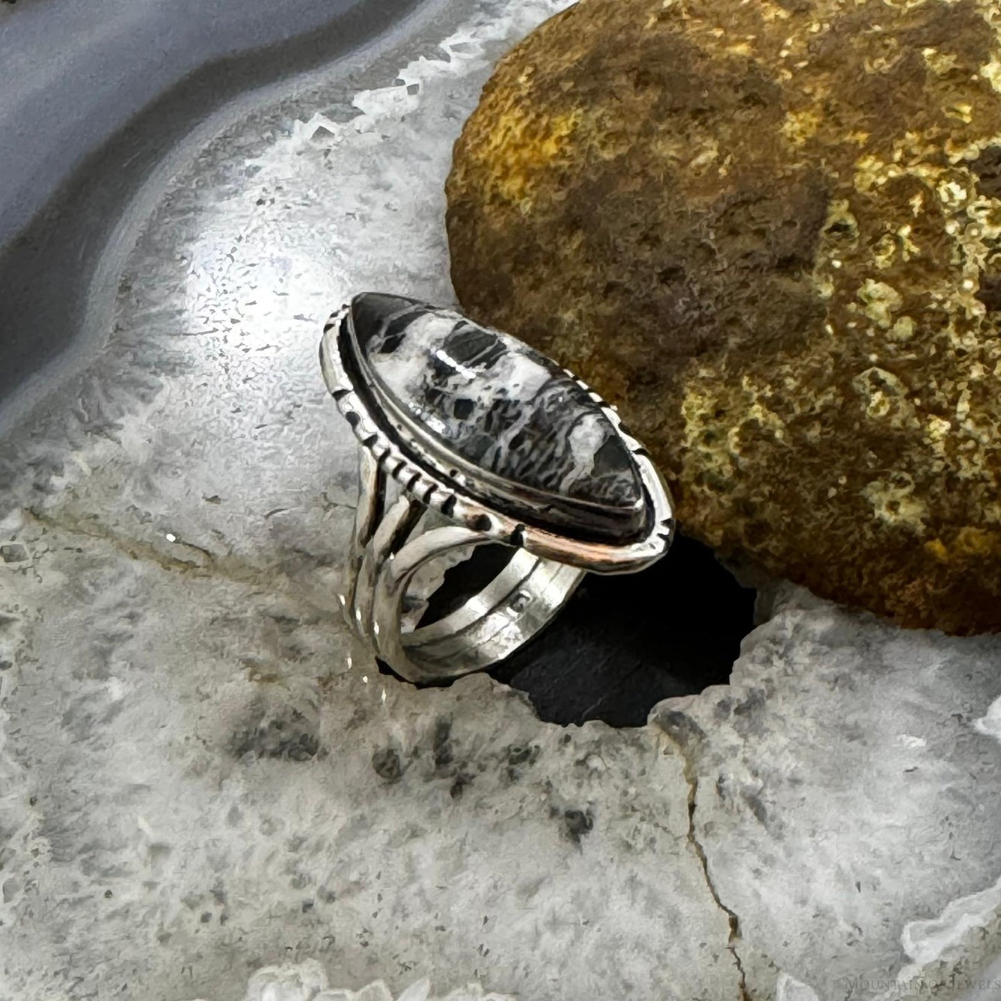 Native American Sterling Silver Marquise White Buffalo Ring Size 9 For Women