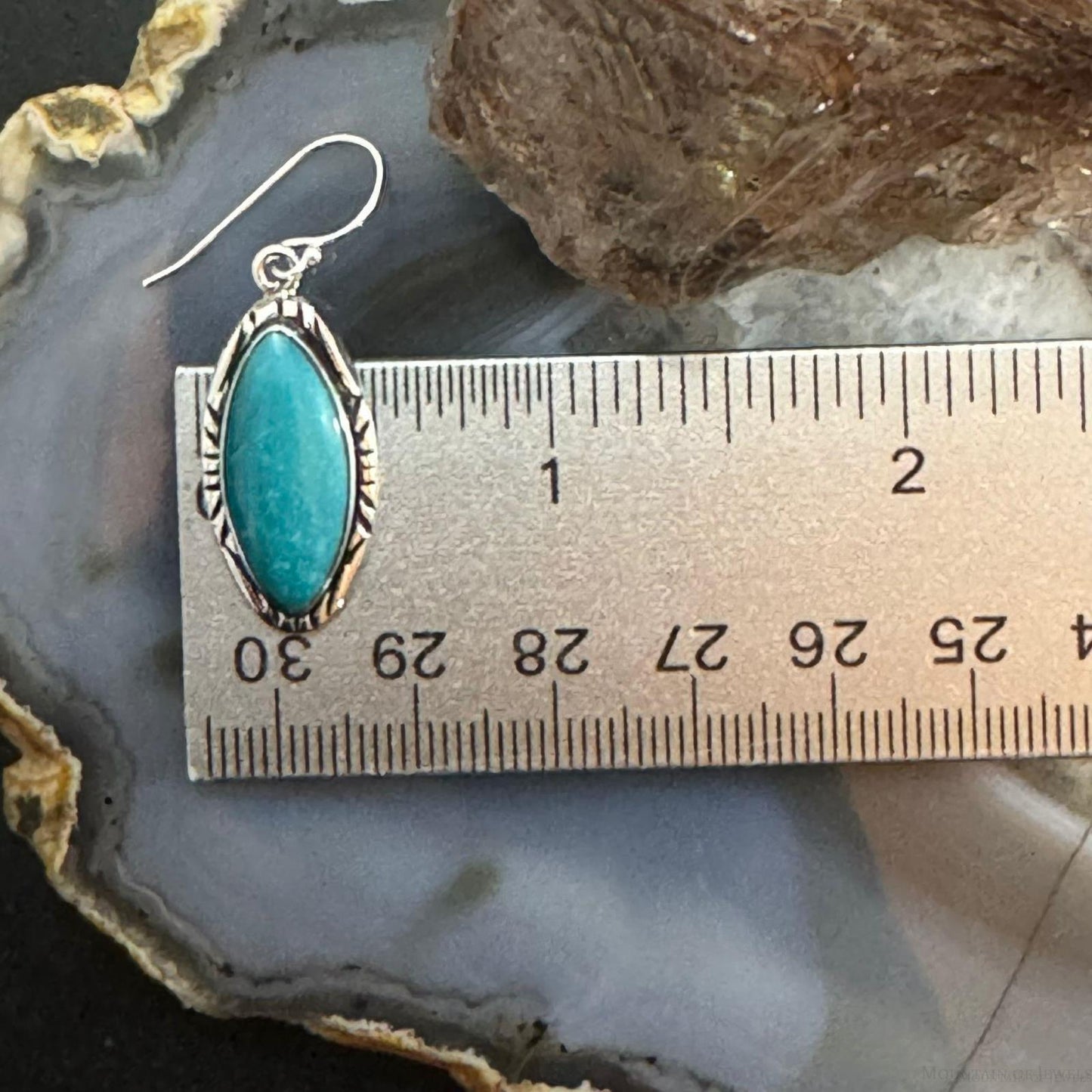 Native American Sterling Silver Marquise Turquoise Dangle Earrings For Women