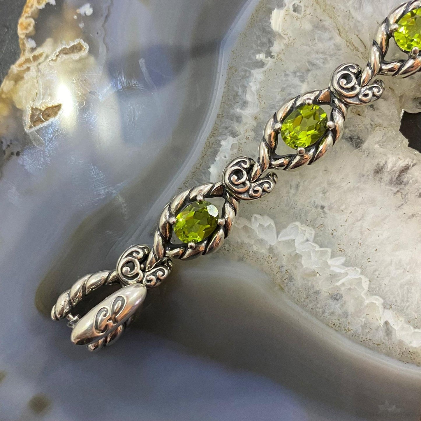 Carolyn Pollack Sterling Silver 6 Faceted Oval Peridot Link Bracelet For Women