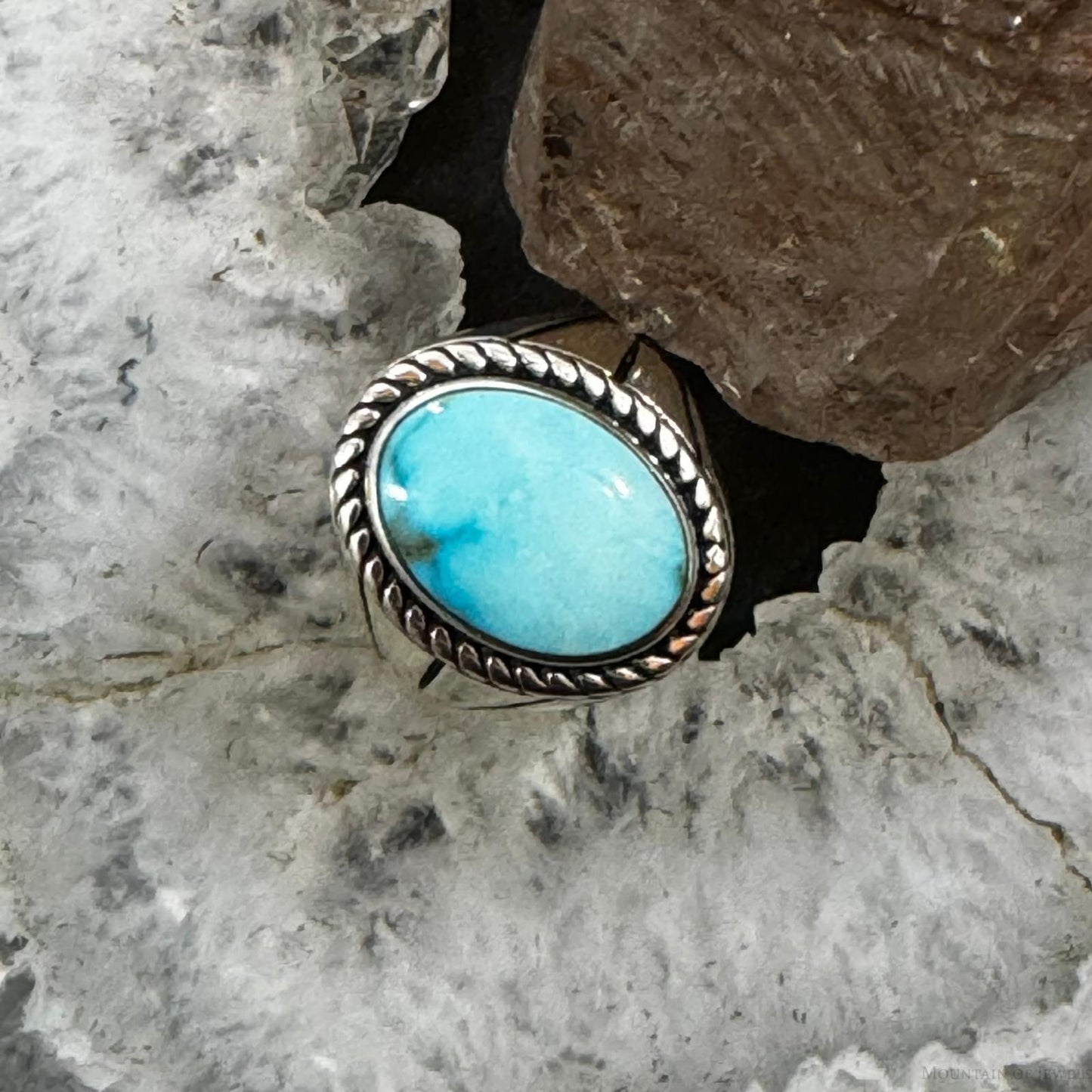 Native American Sterling Silver Oval Blue Ridge Turquoise Shield Ring Size 8.75 For Women