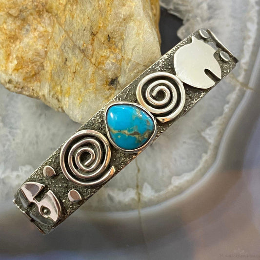 Alex Sanchez Native American Sterling Silver Turquoise Petroglyph Bracelet For Women #9