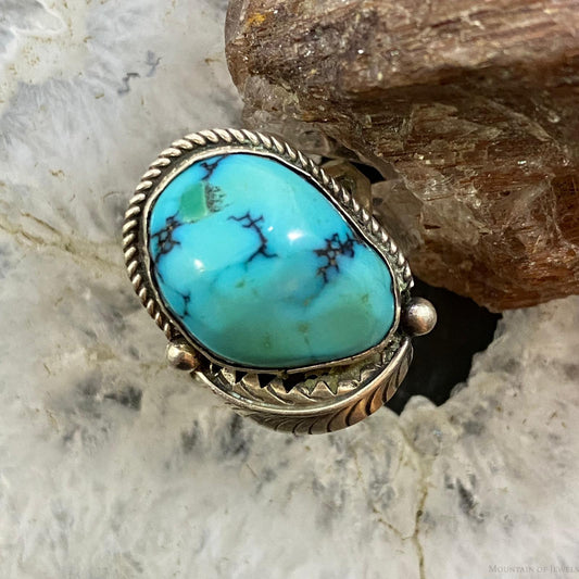 Joe L. Gray Vintage Native American Sterling Silver Turquoise Ring Size 9.75 For Women