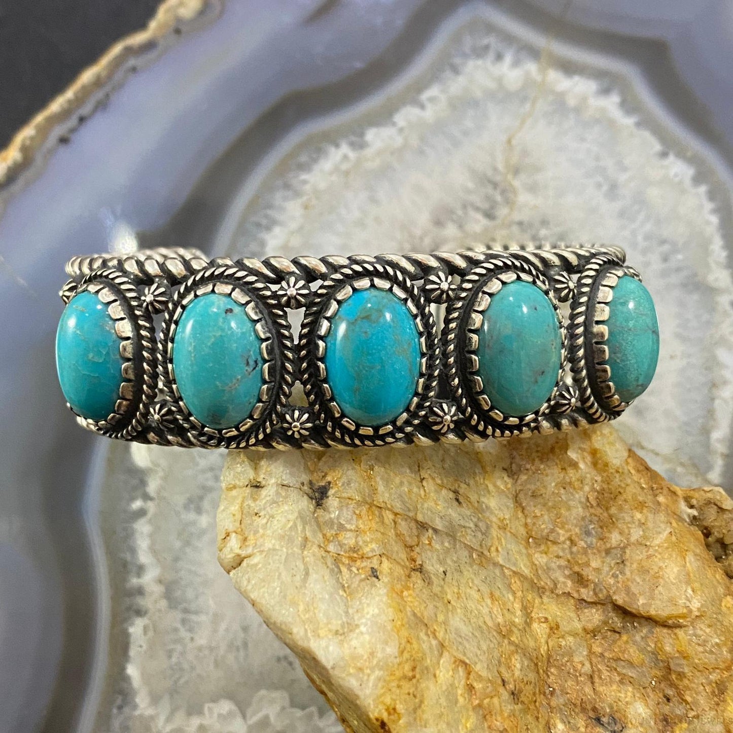 Carolyn Pollack Southwestern Style Sterling Silver Turquoise Row Bracelet For Women