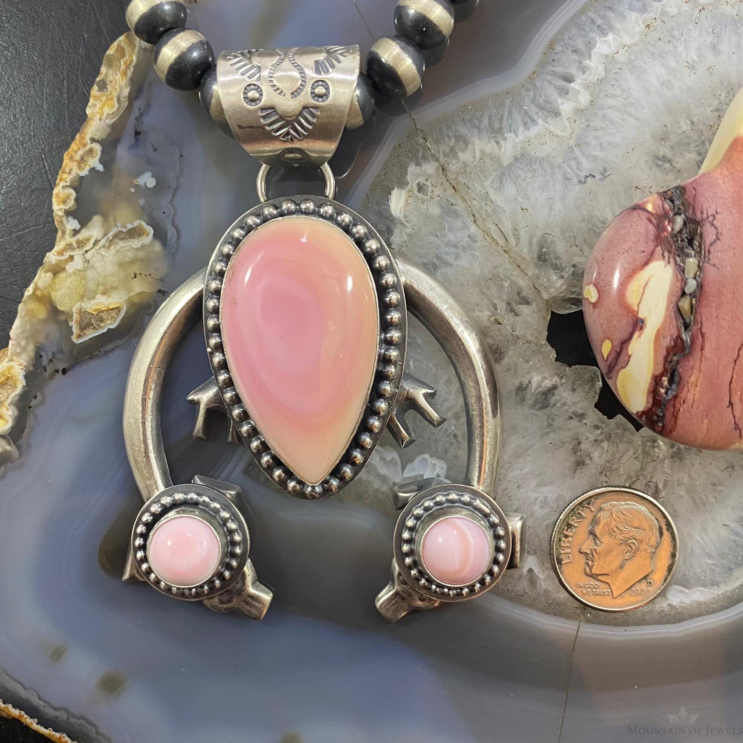Frances Begay Native American Sterling Silver Pink Conch Shell Naja Pendant For Women