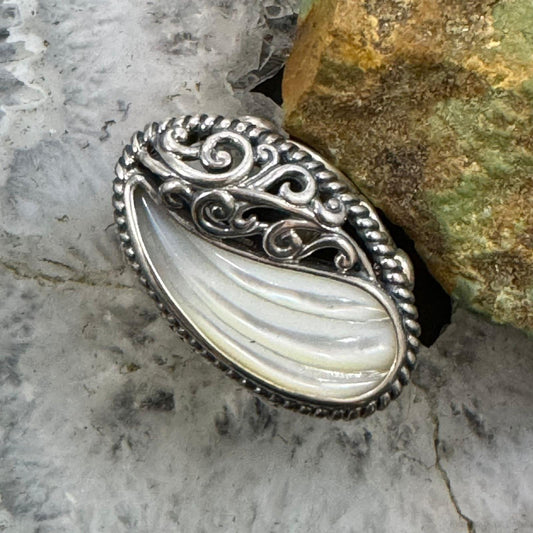 Carolyn Pollack Sterling Silver Mother of Pearl Paisley Decorated Ring For Women