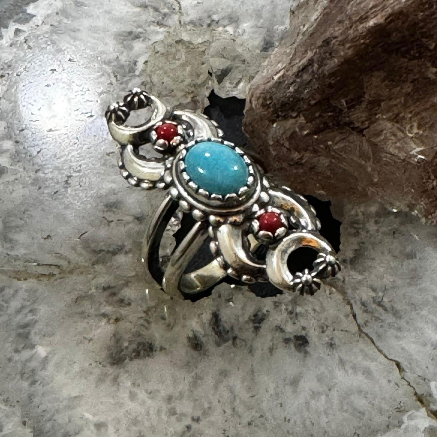 Carolyn Pollack Sterling Silver Turquoise & Red Jasper Decorated Ring Size 6.25 For Women