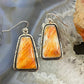 Native American Sterling Silver Triangle Orange Spiny Oyster Dangle Earrings For Women