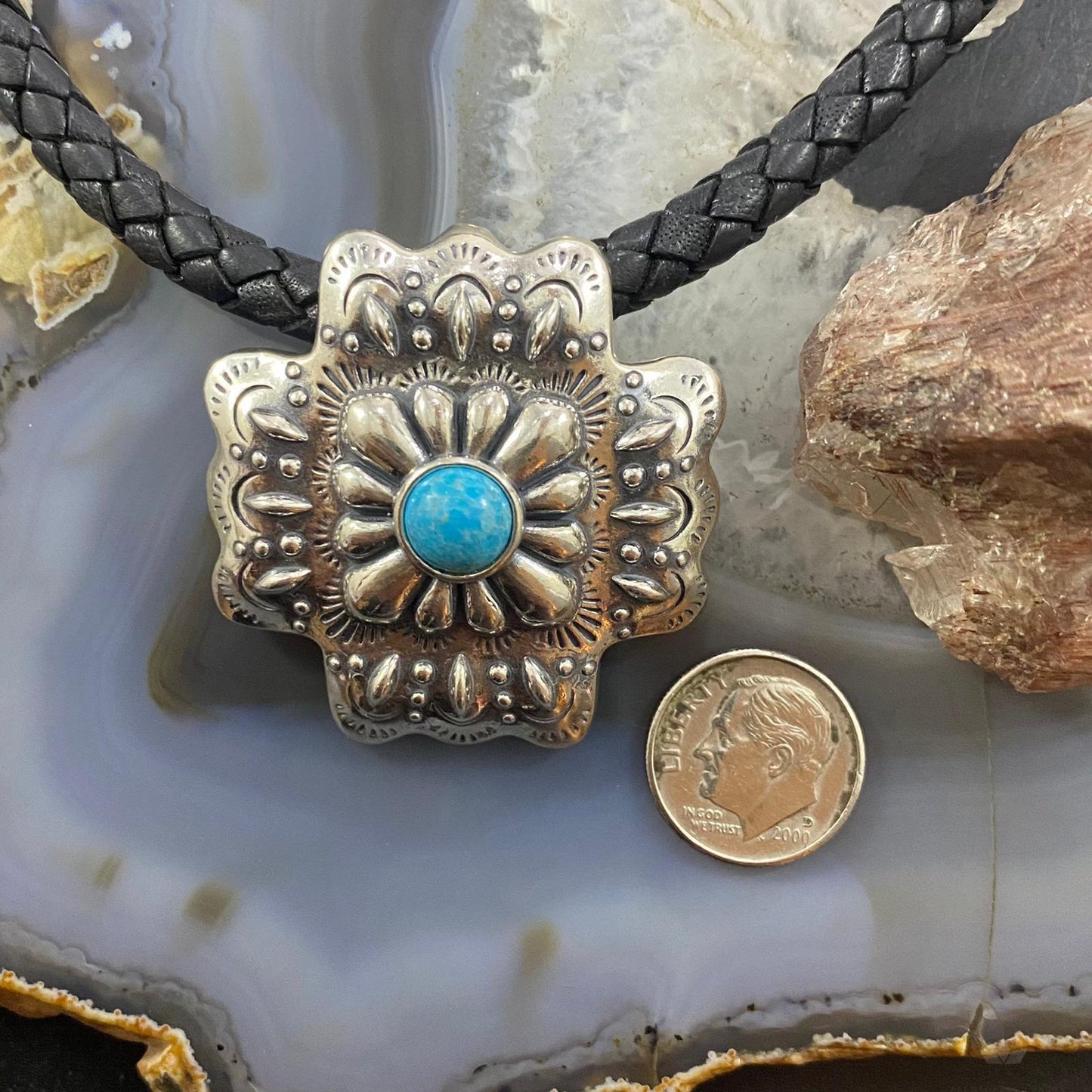 Carolyn Pollack Southwestern Style Sterling Silver Turquoise Decorated Cross Enhancer Pendant/Brooch For Women