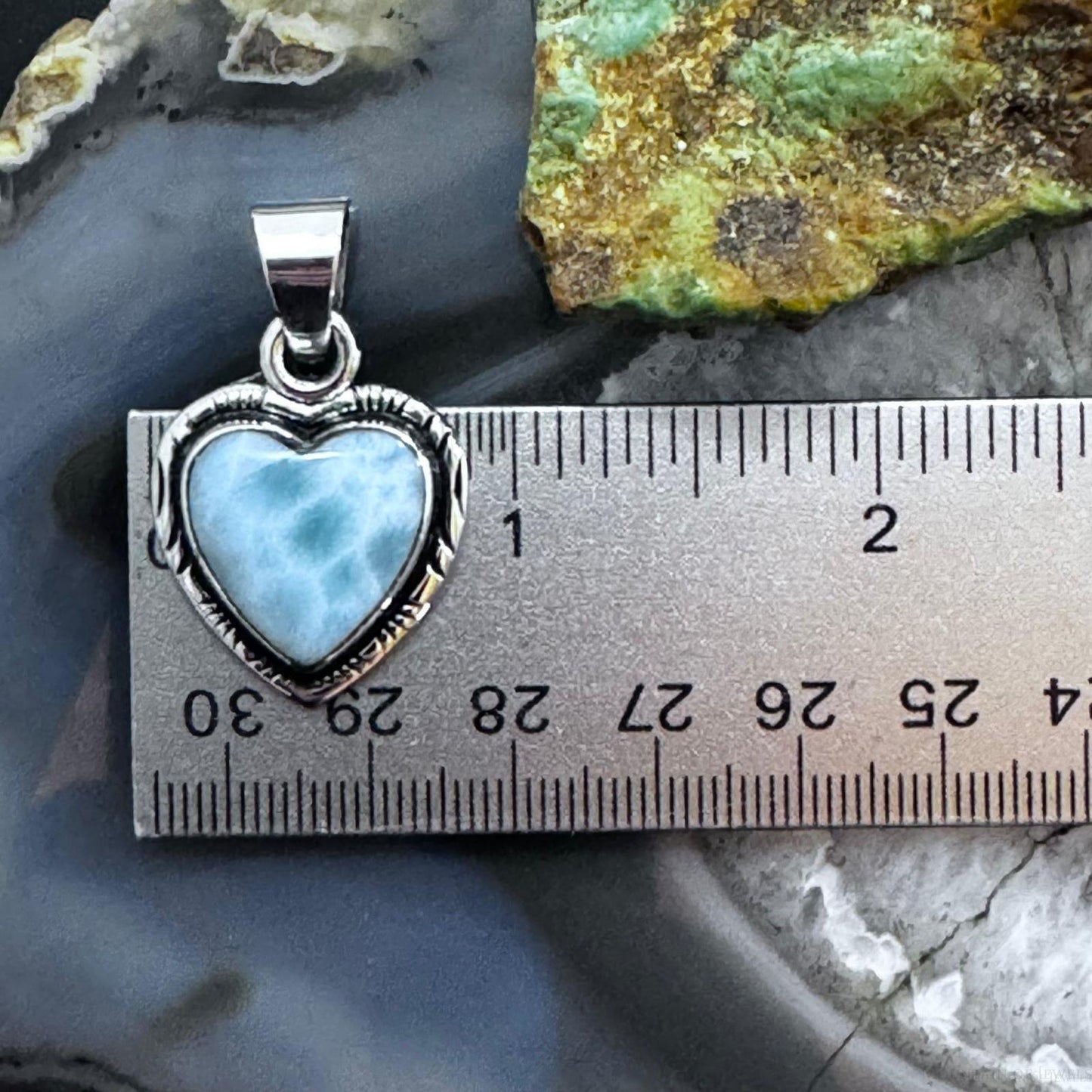Native American Sterling Silver Larimar Heart Pendant For Women