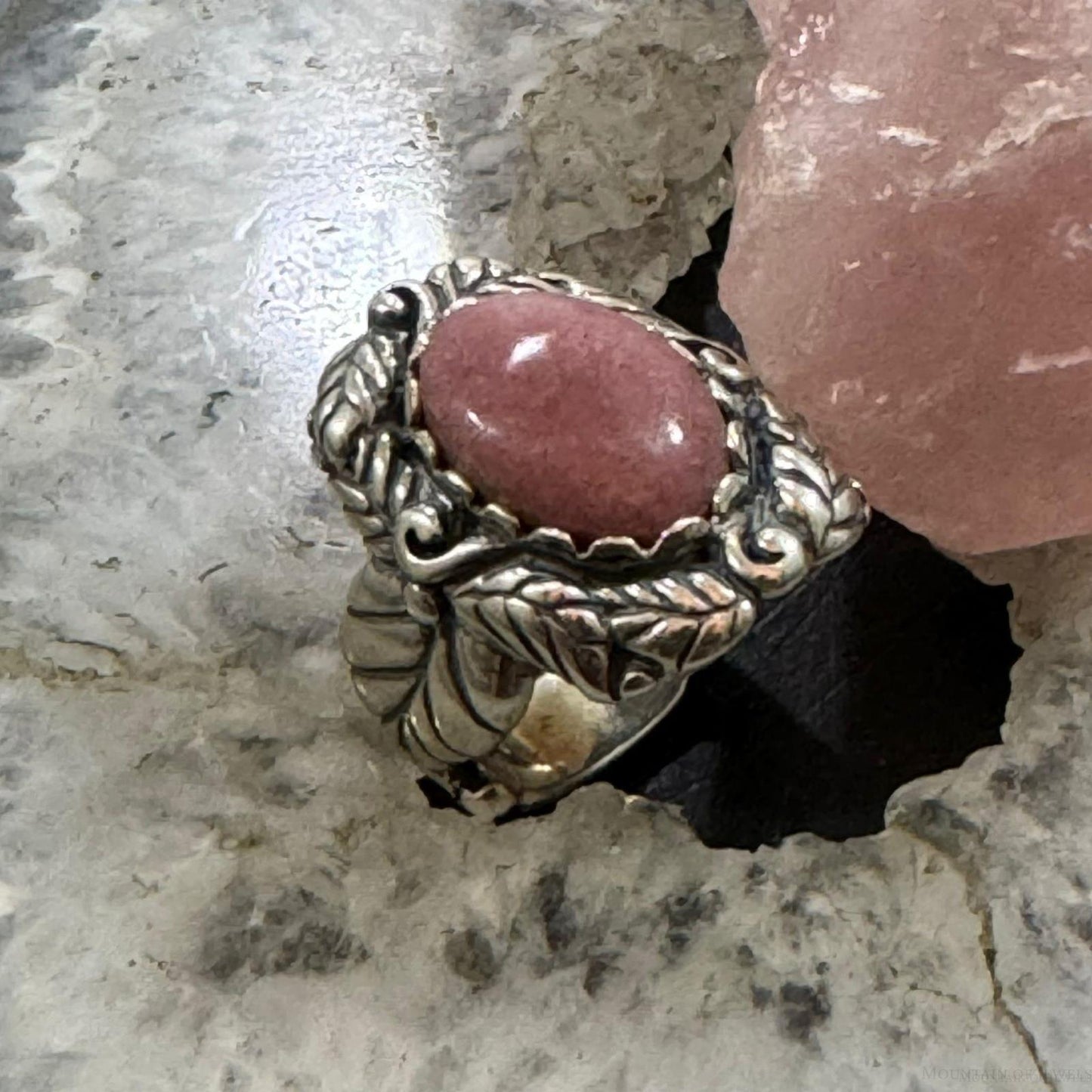 Carolyn Pollack Sterling Silver Oval Rhodochrosite Decorated Floral Ring For Women