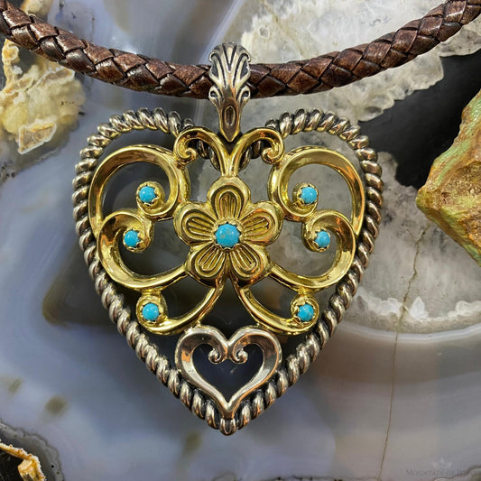 Carolyn Pollack Southwestern Style Sterling Silver & Brass Turquoise Heart Pendant For Women