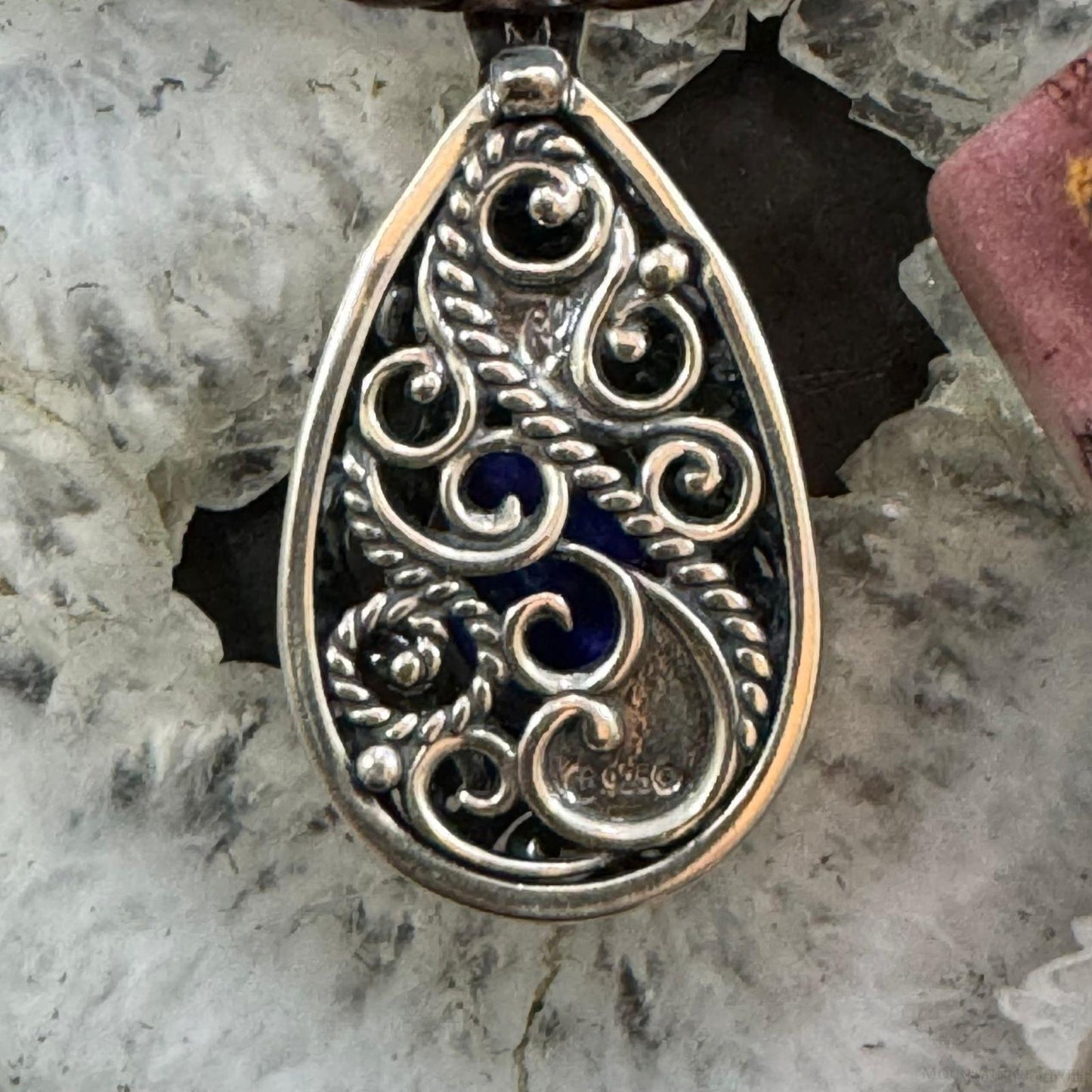 Carolyn Pollack Sterling Silver Teardrop Lapis Doublet Filigree Enhancer Pendant For Women