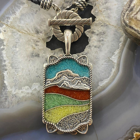 Carolyn Pollack Southwestern Style Sterling Silver Multi Gemstone Landscape Pendant For Women