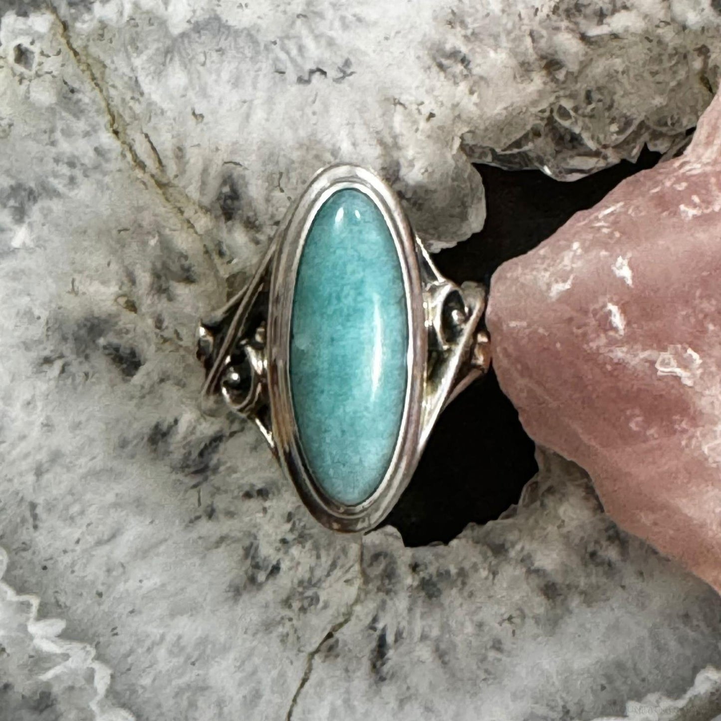 Carolyn Pollack Sterling Silver Elongated Oval Amazonite Decorated Ring For Women