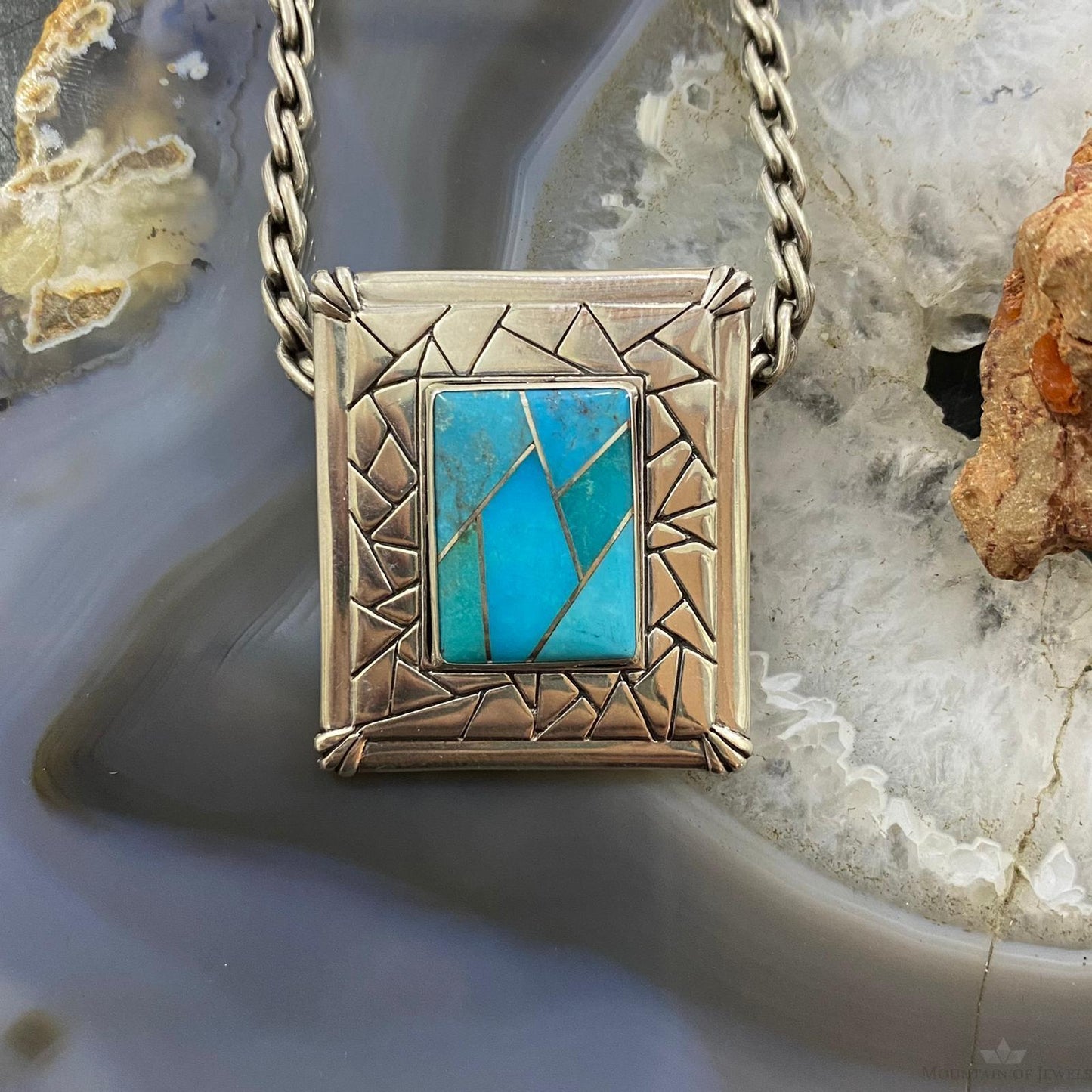 Carolyn Pollack Southwestern Style Sterling Silver Turquoise Inlay Pendant/Brooch For Women