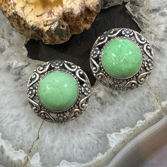 Carolyn Pollack Sterling Silver Round Gaspeite Decorated Stud Earrings For Women