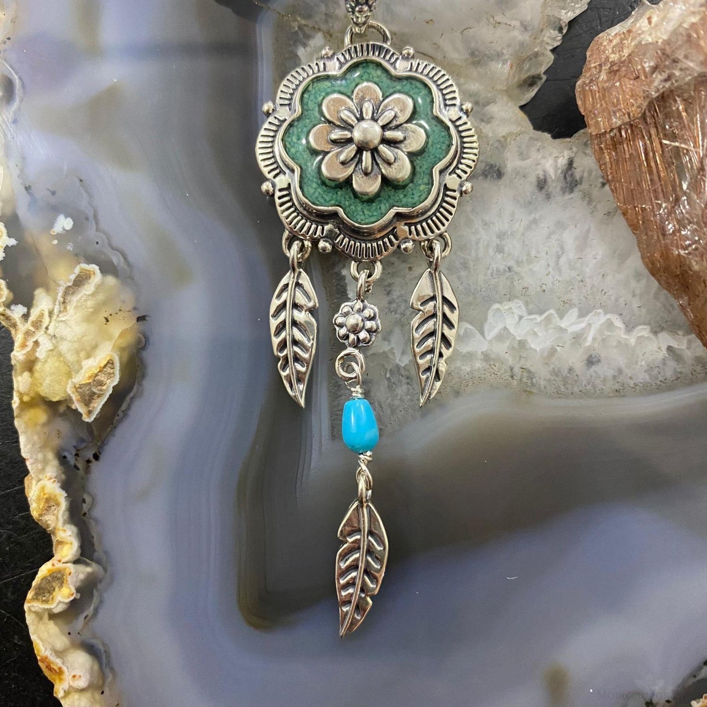 Carolyn Pollack Southwestern Style Sterling Silver Silver Turquoise Floral Pendant For Women