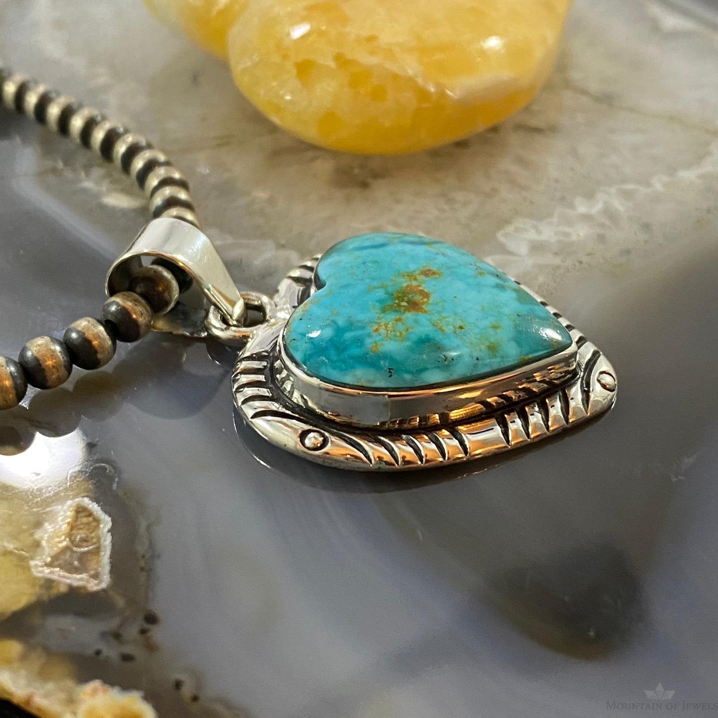 Native American Sterling Silver Blue Ridge Turquoise Heart Pendant For Women #2