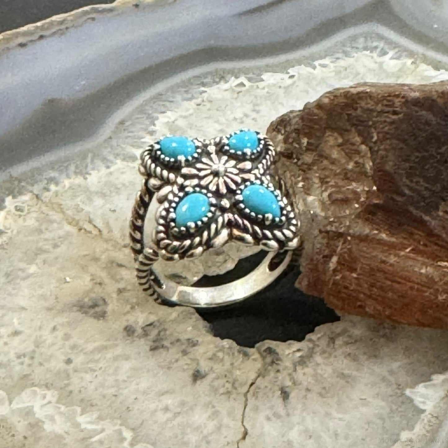 Carolyn Pollack Sterling Silver 4 Sleeping Beauty Turquoise Ring Size 10 For Women