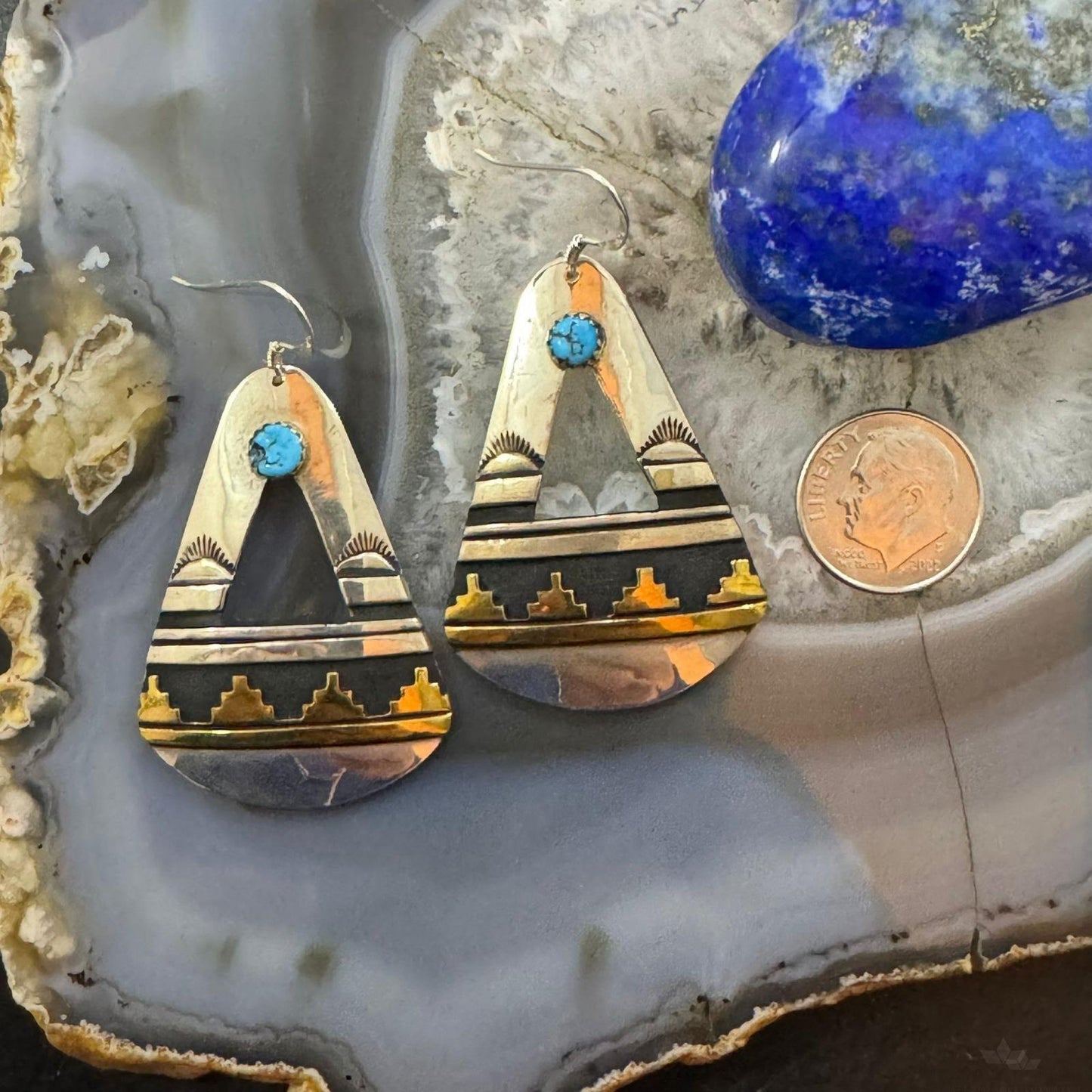 Tommy & Rosita Singer Sterling & Gold Filled  Overlay Kingman Turquoise Dangle Earrings For Women  #2