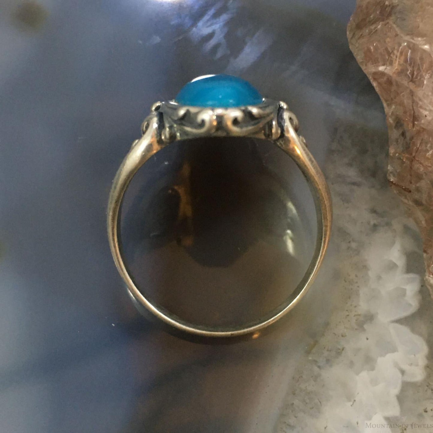 Carolyn Pollack Sterling Silver Elongated Oval Turquoise Decorated Ring For Women