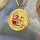 14K Yellow Gold Santa w/Sapphire & Ruby Unisex Rounded Pendant For Christmas