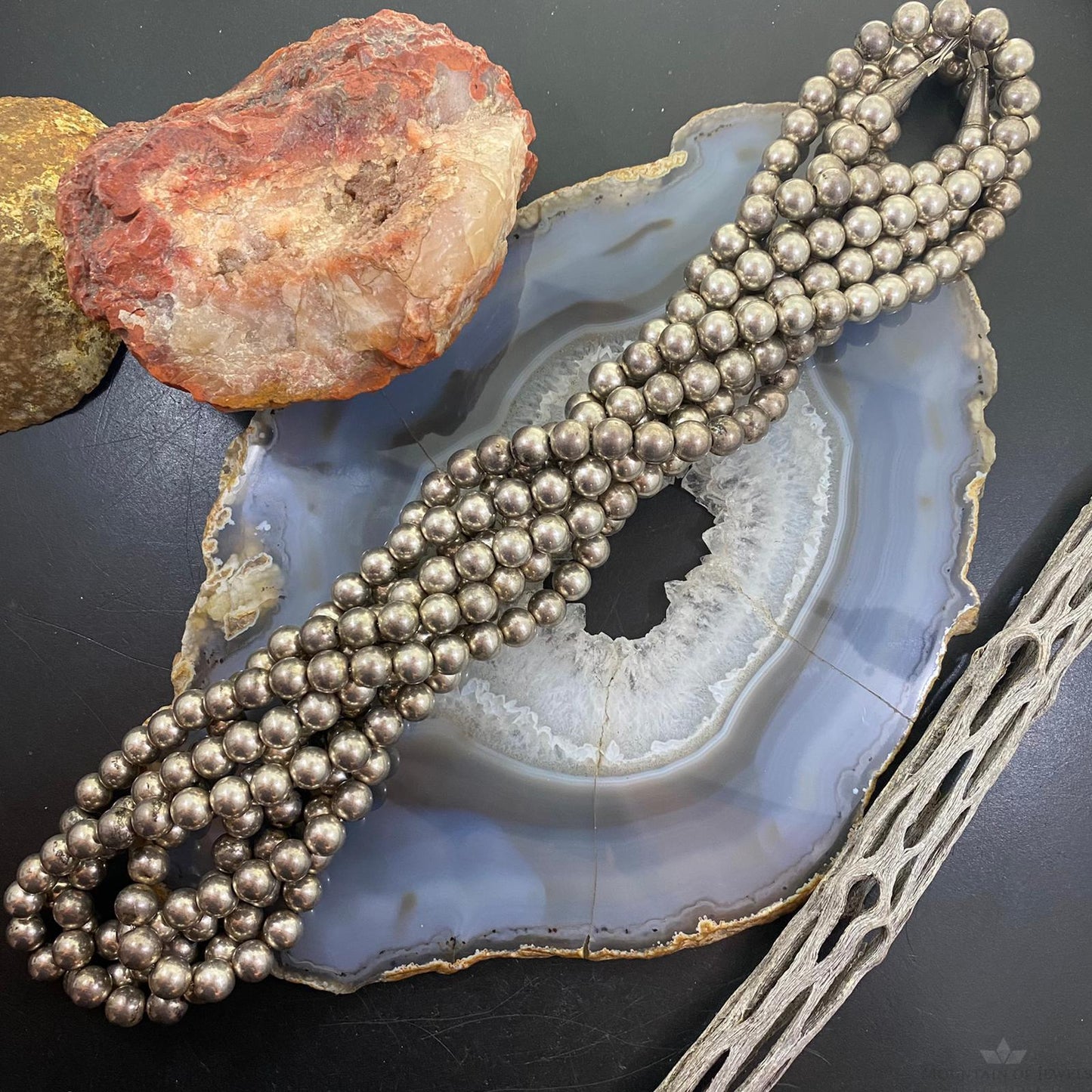 Vintage Native American Silver Handmade Navajo Pearl Beads Very Long Necklace