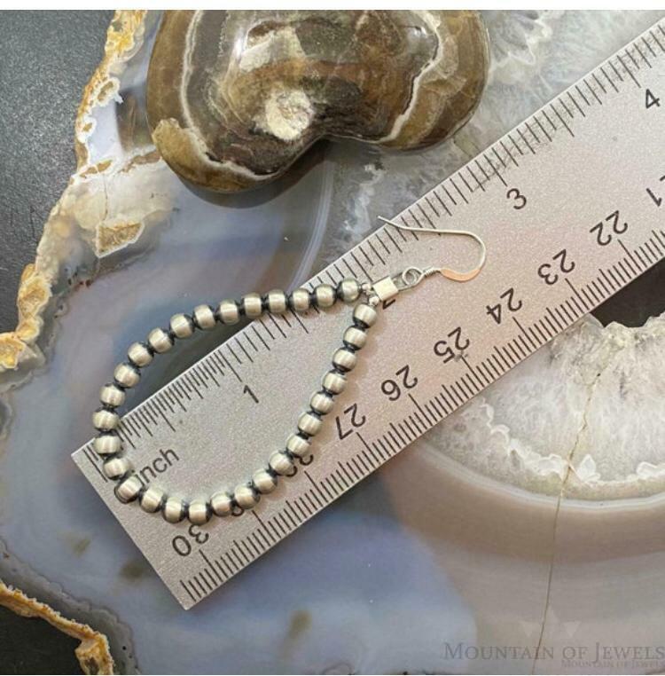 Navajo Pearl Beads 4 mm Sterling Silver Hoop Dangle Earrings For Women