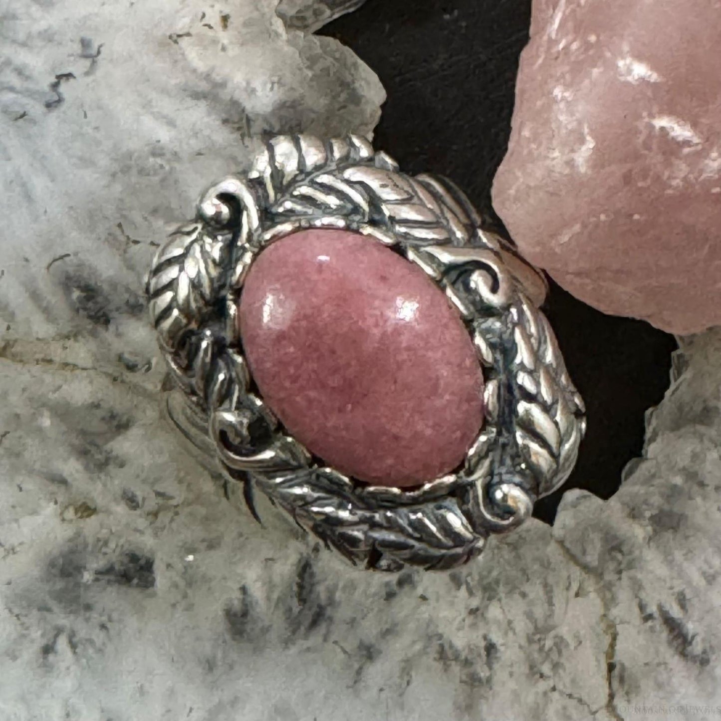 Carolyn Pollack Sterling Silver Oval Rhodochrosite Decorated Floral Ring For Women