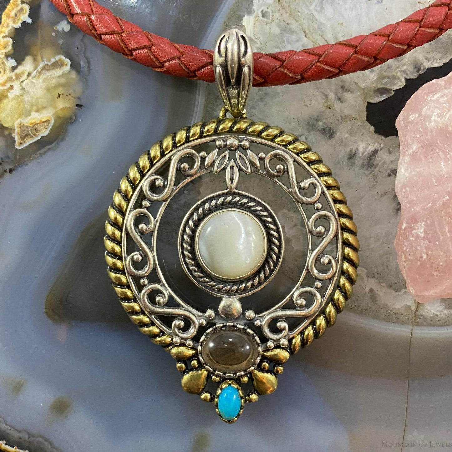 Carolyn Pollack Southwestern Style Sterling Silver & Brass Multistone Decorated Pendant For Women