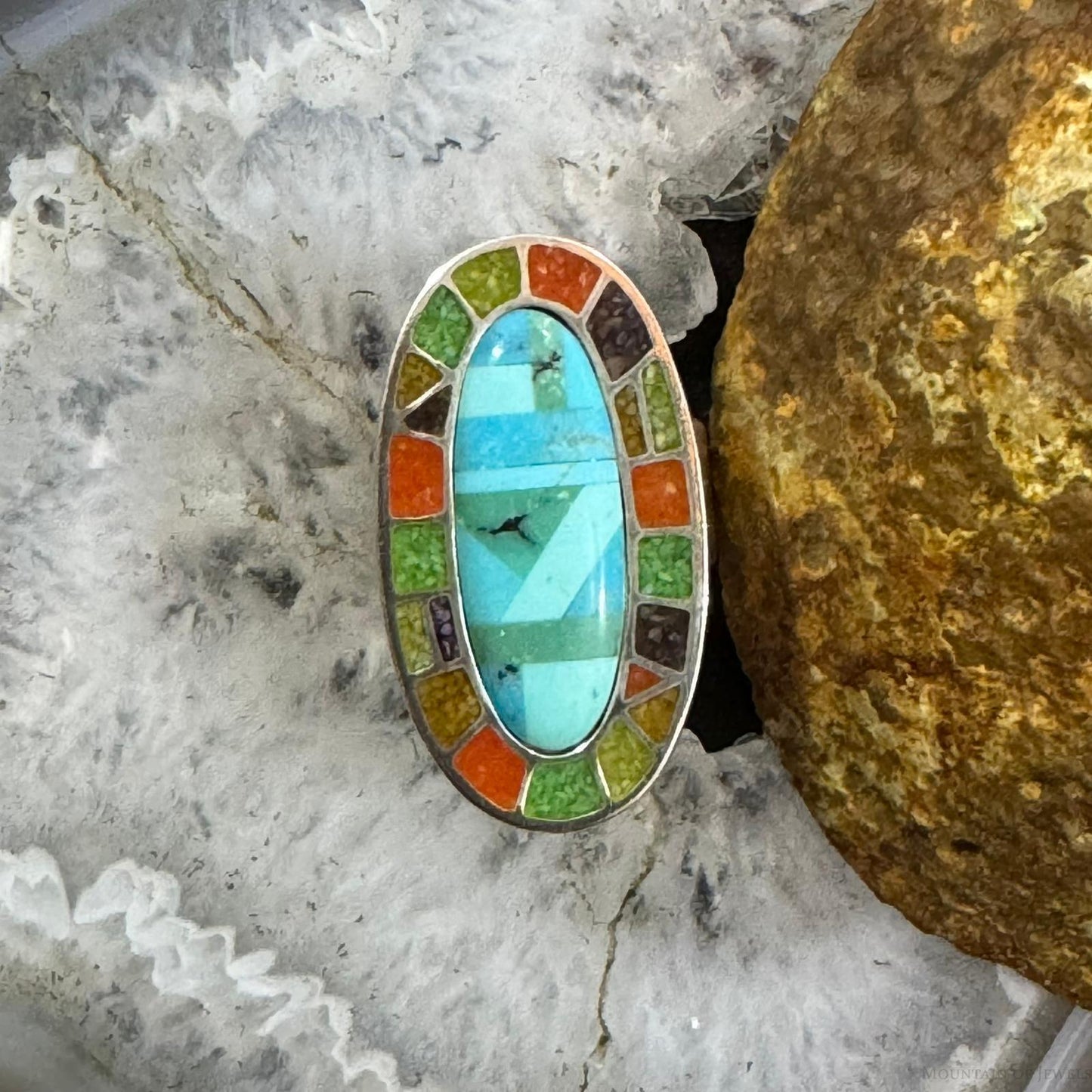 Carolyn Pollack Sterling Silver Oval Multi Gemstone Inlay Ring Size 6.5 For Women