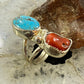 Silver Ray Native American Sterling Silver Elongated Turquoise & Coral Ring Size 5.5 For Women