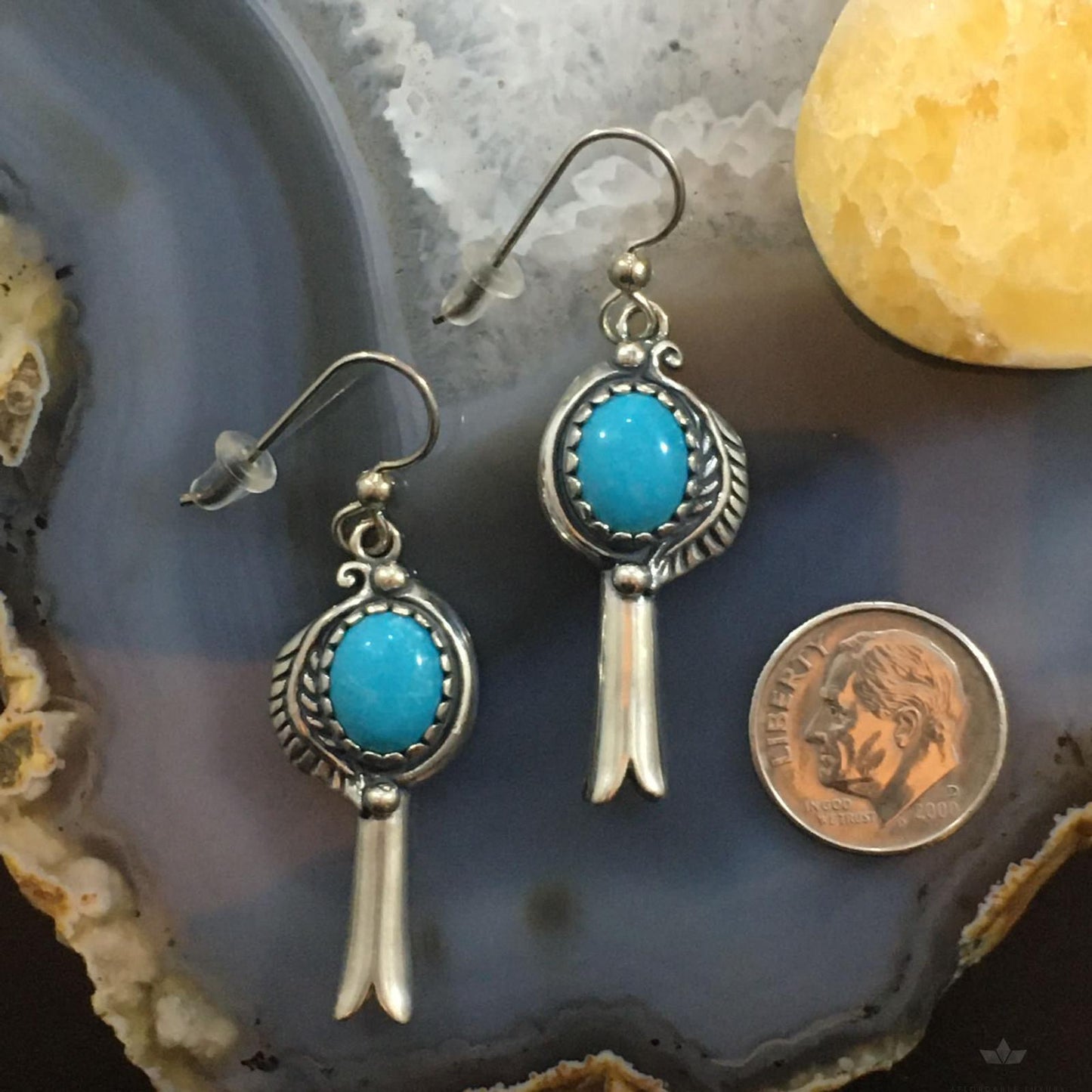 Carolyn Pollack Sterling Silver Turquoise Squash Dangle Earrings For Women