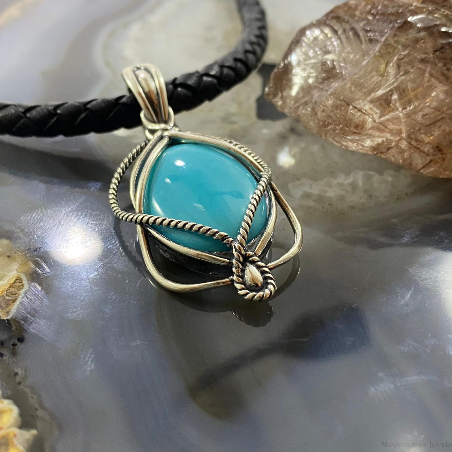 Carolyn Pollack Southwestern Style Sterling Silver Oval Turquoise Enhancer Pendant For Women