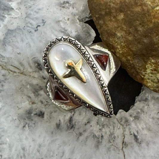 Carolyn Pollack Sterling Silver & 14K Gold Mother of Pearl & Garnet Ring For Women