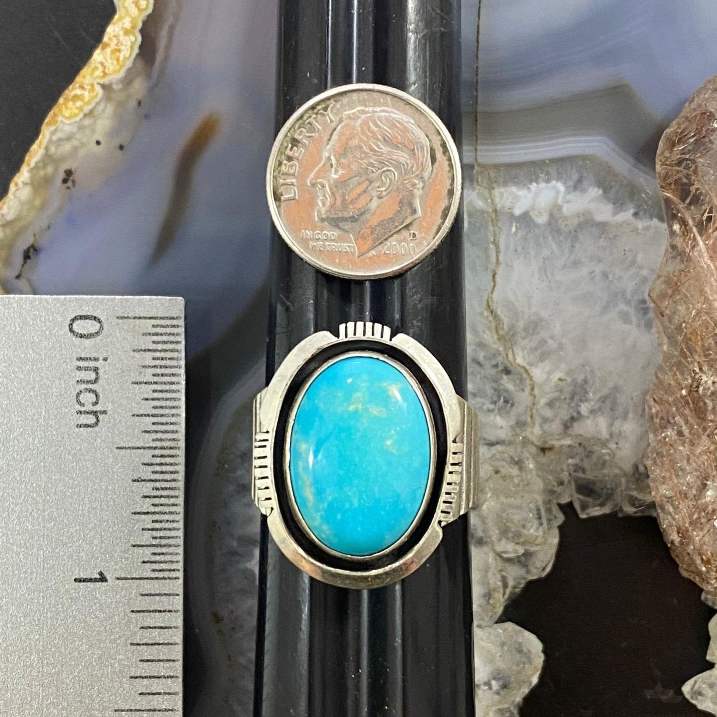 Native American Sterling Silver Oval Turquoise Shield Ring Size 10 For Men and Women