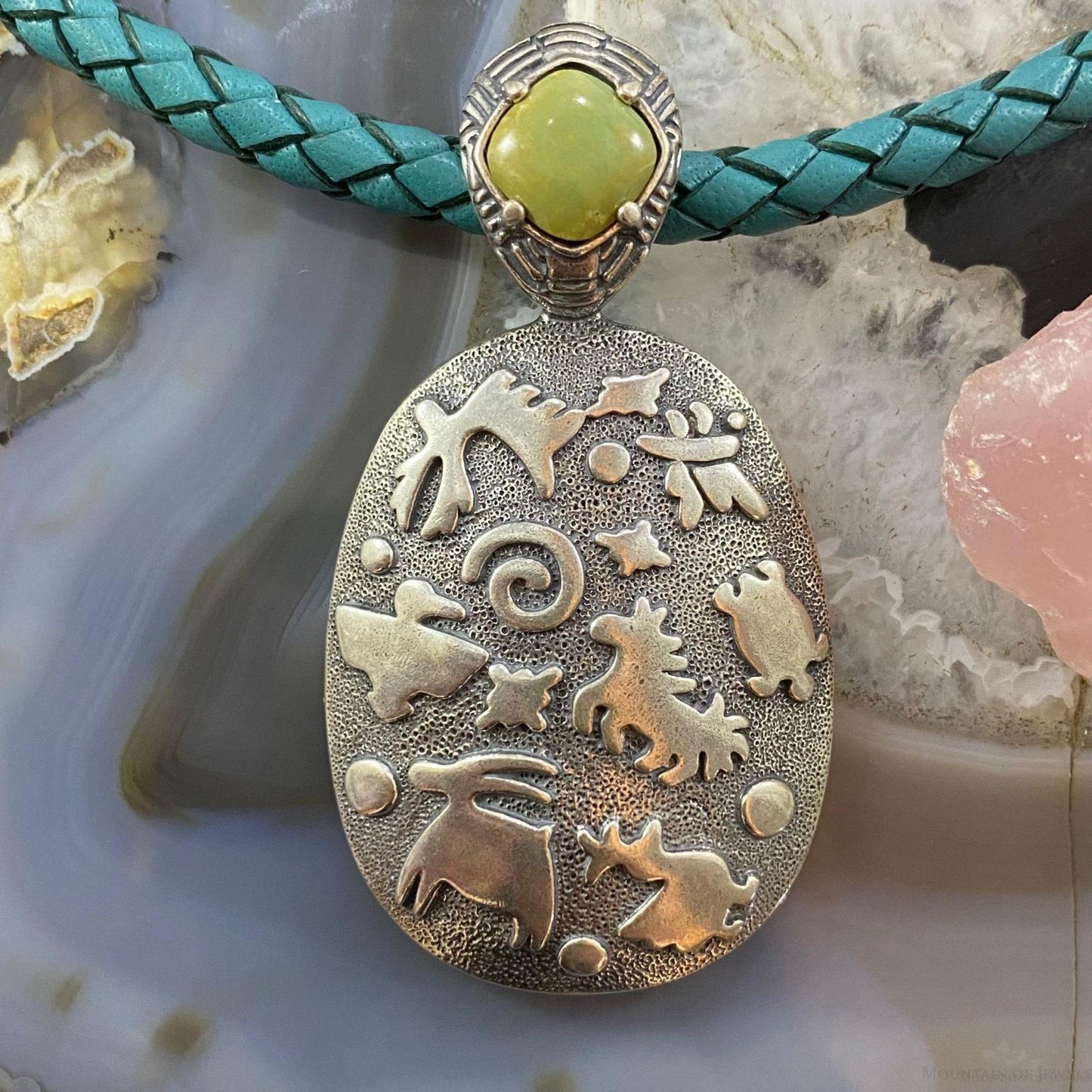 Jody Naranjo & Carolyn Pollack Vintage Southwestern Style Sterling Silver Turquoise Petroglyph Pendant